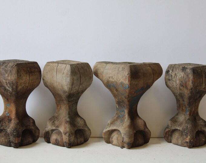 Four Antique Wood Table Legs Claw Feet Foot Rustic 6 Inch Posts Architectural Salvage Furniture