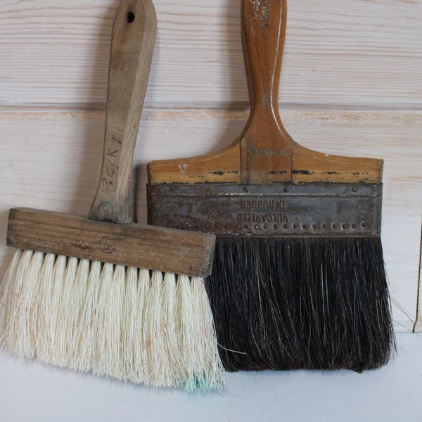 2 large vintage Paint Paste Brushes used Display prop supplies NY Special
