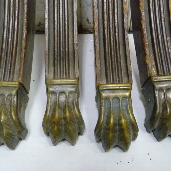 4 Vintage table Legs Fluted Wood with Lion claw feet Paw metal caps Curved Furniture supplies