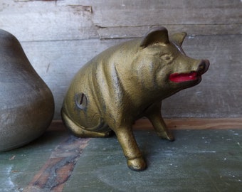 Vintage cast iron Pig still bank rustic primitive piggy bank