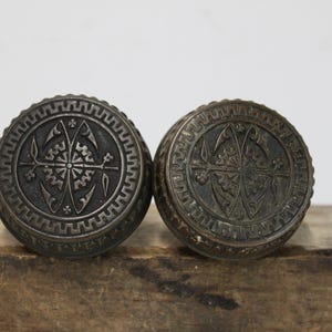 Two antique doorknobs Branford Eastlake broken flower Deco door hardware salvage