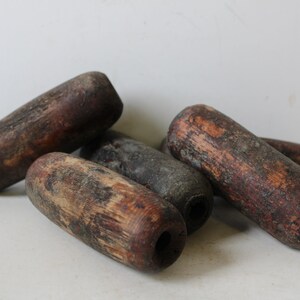 Five Vintage wood buoys water fishing net float pot markers weathered nautical home garden display prop supplies