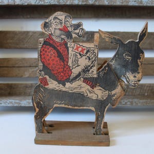 Vintage Wood cigarette dispenser mechanical Donkey antique folk art novelty tobacco rustic
