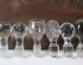 Six vintage glass bottle jar stoppers perfume Bottle decanter Top plug lid Victorian supplies