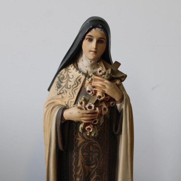 Vintage religious statue Saint Therese Teresa statuary garden home tall shrine altar prayer