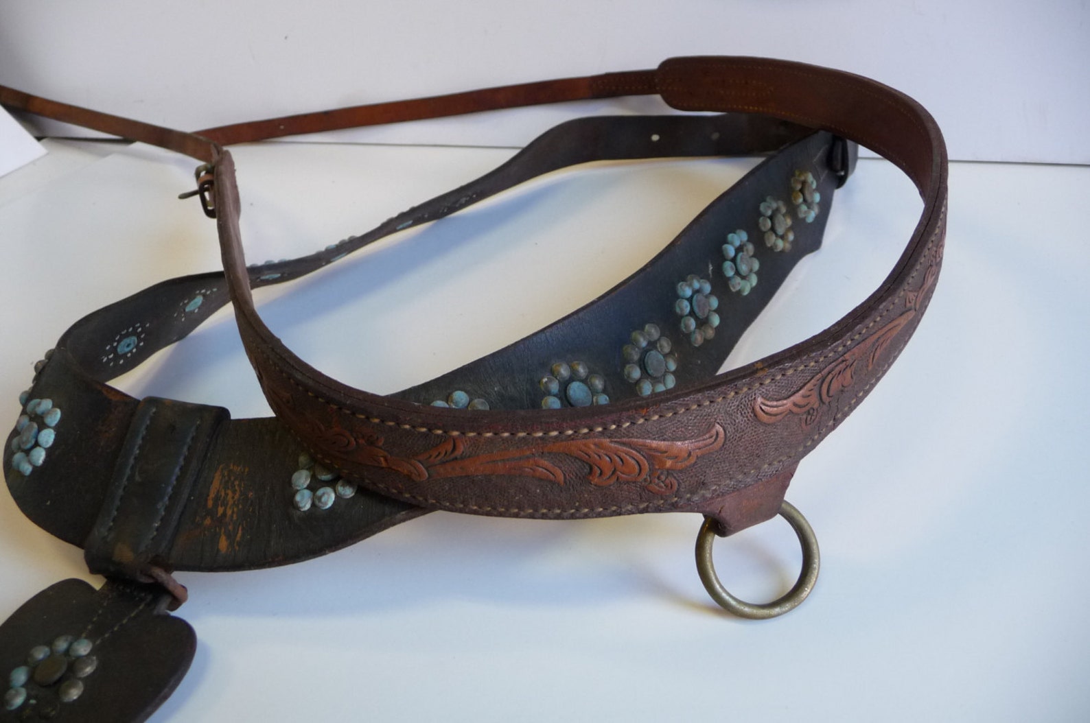 Two vintage Horse Tack Chest Straps leather Tooled and Studded Etsy