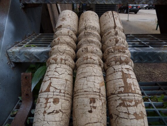 Large antique wood spindle post chunky balusters Table ...