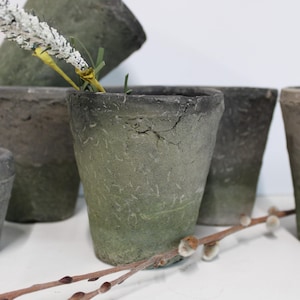 One Rustic Terracotta Seedling Flower Pot – French Garden Planters, Succulent Moss Gray