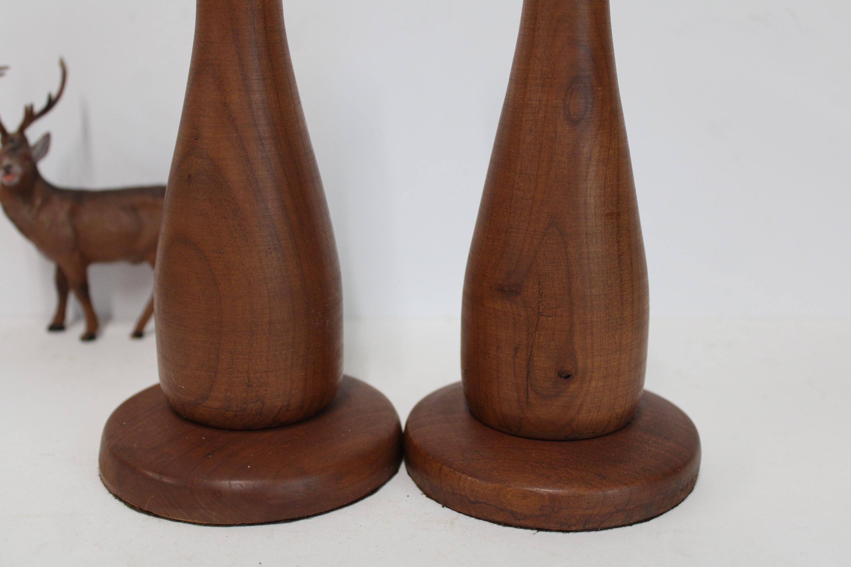 Two Vintage Turned Wood Candlestick Candle Holders Danish Modern Signed ...