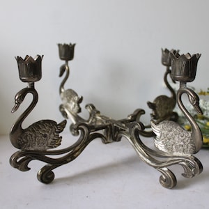 Vintage candelabra Swan candlestick holder 4 cup silver table centerpiece