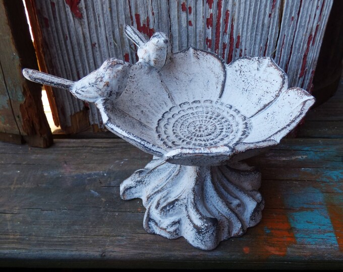 Cast Iron Bird Feeder Birdbath Flower W/ Birds Jewelry Dish Display ...