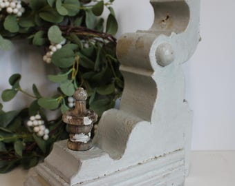 Soporte de ménsula de madera antigua, recuperada arquitectónica, desconchada, blanca, suministros de restauración, soporte de esquina