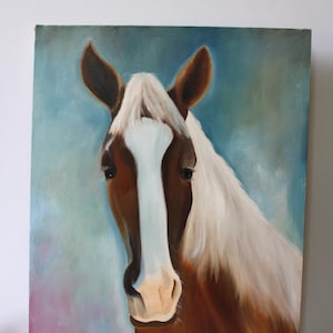 Large Vintage Original painting Horse Head Equestrian Art Signed