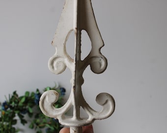 Large antique gate fence finial White iron ornate Spear Gothic Victorian