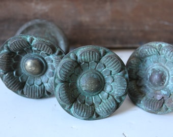 3 antique brass rosettes w/ back plates knobs Decorative embellishment Supplies architectural salvage aged patina