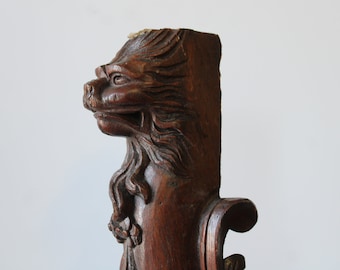 Antique carved wood post Lion leg architectural salvage ornamental decorative balustrade furniture pediment