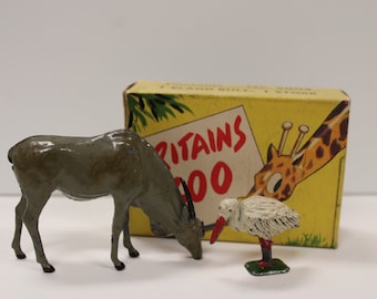 Vintage lead Zoo animals Stork & Eland Bull w/ Box Britain London England miniature toys