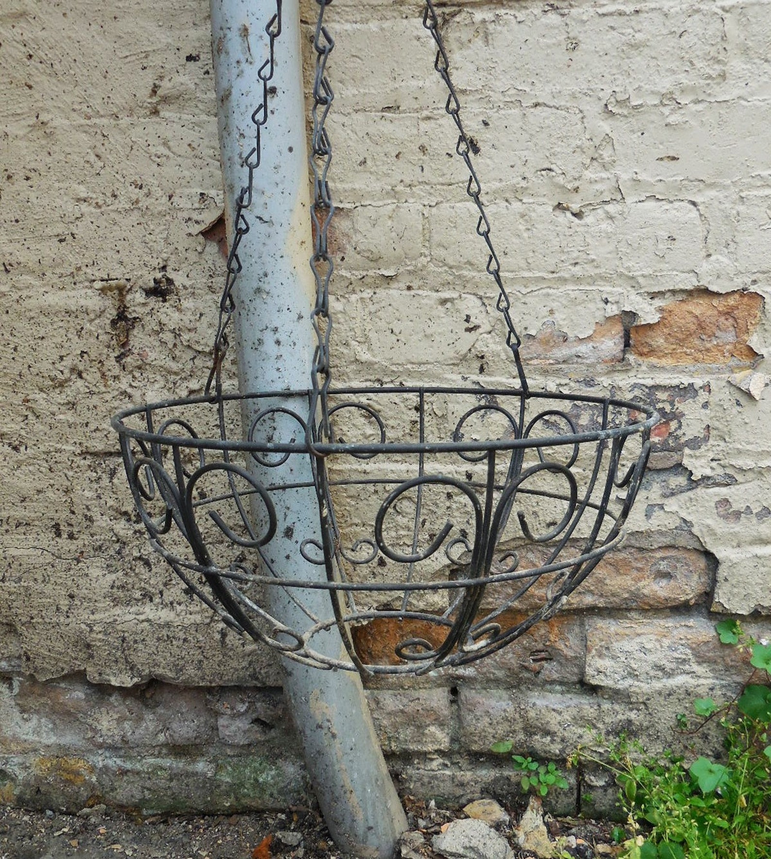 Vintage Hanging basket black rustic metal flower planter Etsy