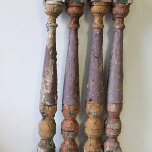 Four antique wood posts chippy spindles architectural salvage supplies table legs repurpose painted spindle immagine 4