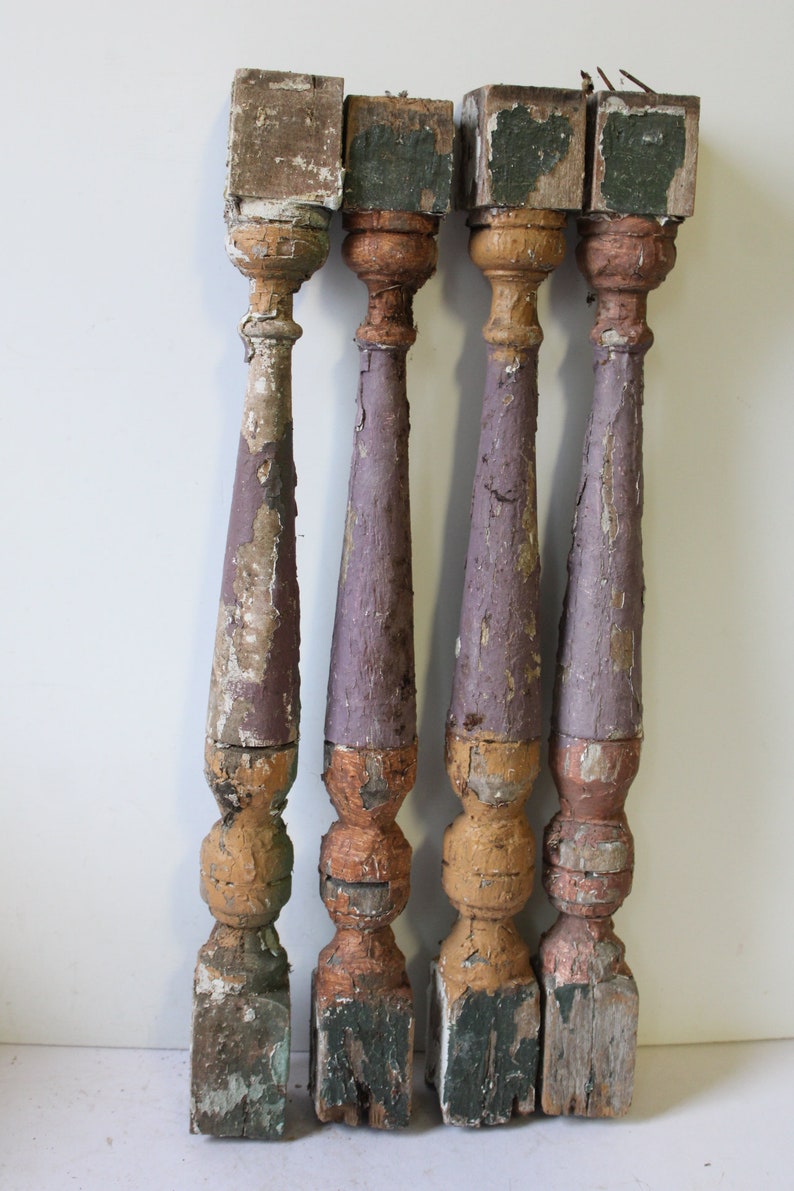Four antique wood posts chippy spindles architectural salvage supplies table legs repurpose painted spindle immagine 4