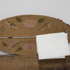 Vintage towel bar Embroidered flowers small hanging rack Shabby French Country