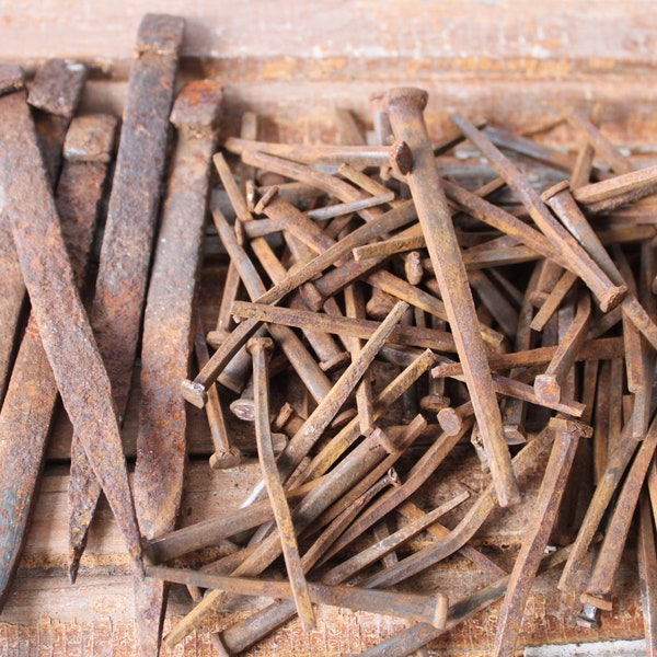 Lot vintage iron spikes nails hardware salvage tools Forged Metal Rusty Rustic Supplies SalvageRelics