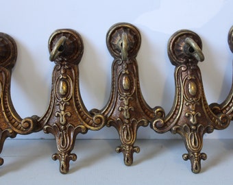 Five Antique chandelier arm brackets brass hooks hardware architectural salvage supplies repurpose restoration