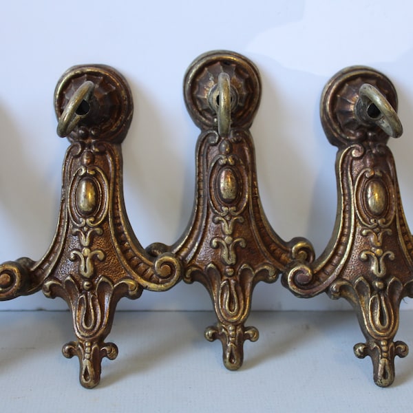 Five Antique chandelier arm brackets brass hooks hardware architectural salvage supplies repurpose restoration