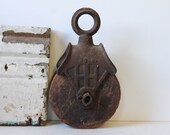 Vintage iron wood pulley Industrial Loft Barn salvage Rustic supplies