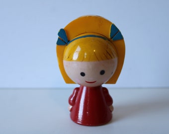 Vintage figural Pencil Sharpener holder little Girl folk art Home Office supplies