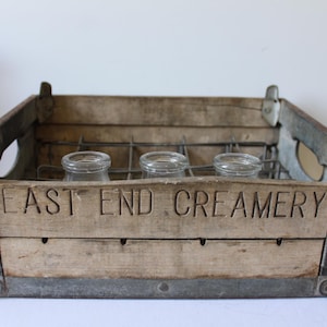Vintage Dairy Crate "East End Creamery" milk bottle antique carrier Rustic Industrial primitive planter Storage Grand Rapids MI