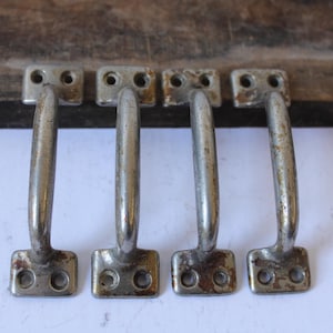 Four vintage handles drawer cabinet pull aged silver chest cabinet drawer restoration salvage furniture hardware supplies