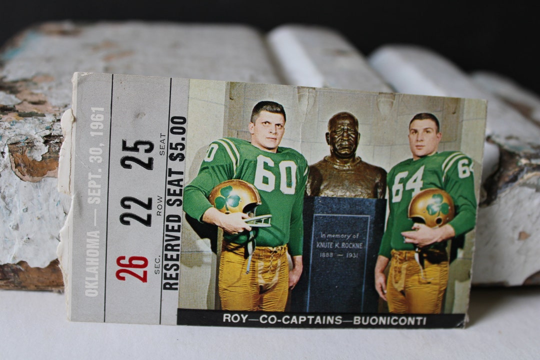 Vintage Notre Dame Football Ticket 1961 Oklahoma Knute Rockne Sports vintage-notre-dame-football-ticket-1961-oklahoma-knute-rockne-sports