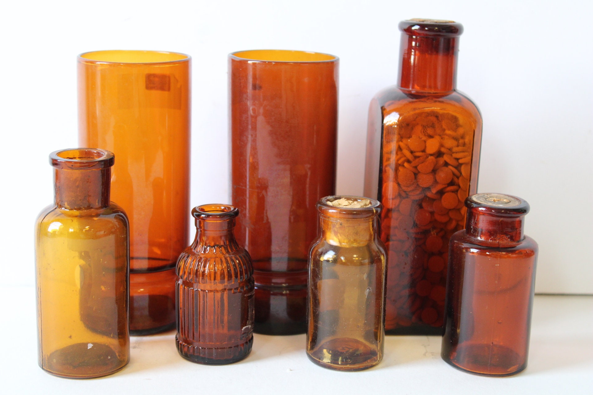 7 vintage brown bottles Medicine variety old bottle apothecary Etsy