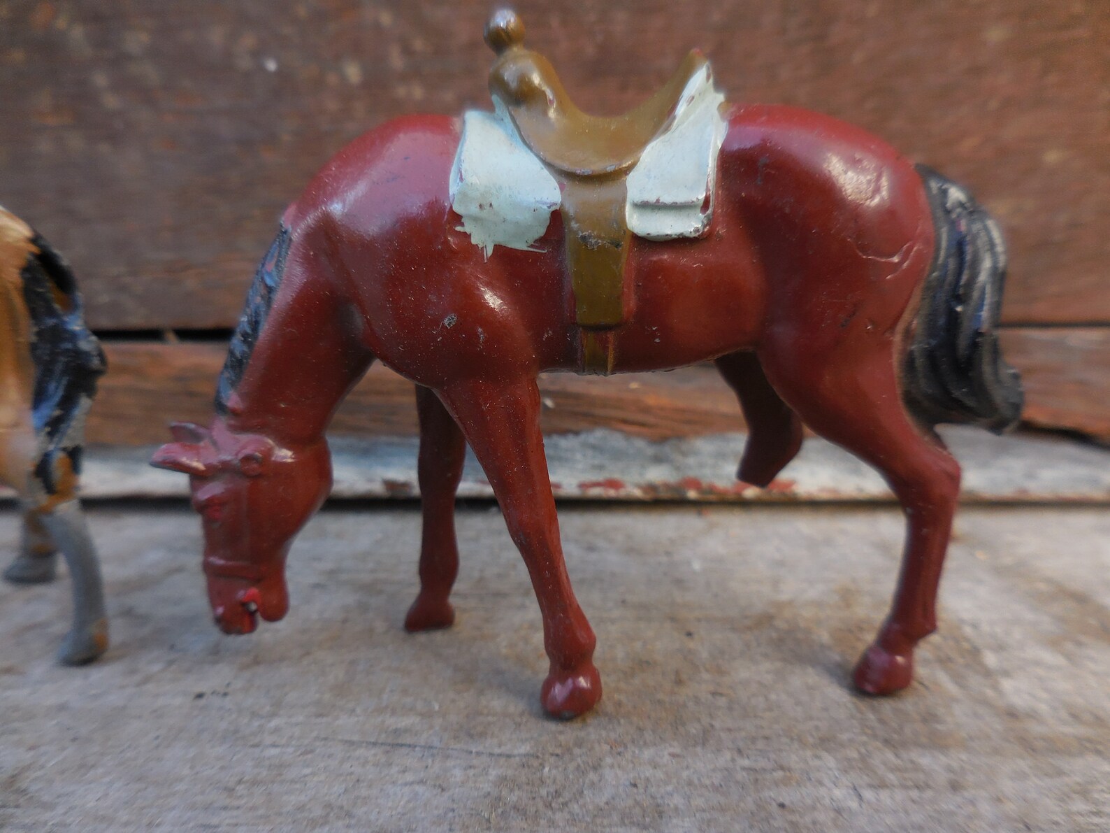 2 Vintage lead horses grazing Western miniature toy animal Etsy