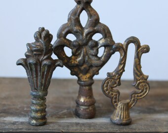Three antique finials ornate aged lighting junk salvage parts mixed variety architectural