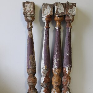 Four antique wood posts chippy spindles architectural salvage supplies table legs repurpose painted spindle immagine 1