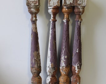 Four antique wood posts chippy spindles architectural salvage supplies table legs repurpose painted spindle