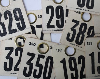 Ten lot vintage Numbered Tags auction number variety paper ephemera Art Craft supplies