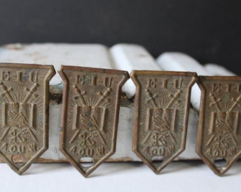 4 Antique brass slides buckles Sword belt A.O.U. W Holy Bible w/ Hand sheath leather strap hardware EIU Odd Fellows