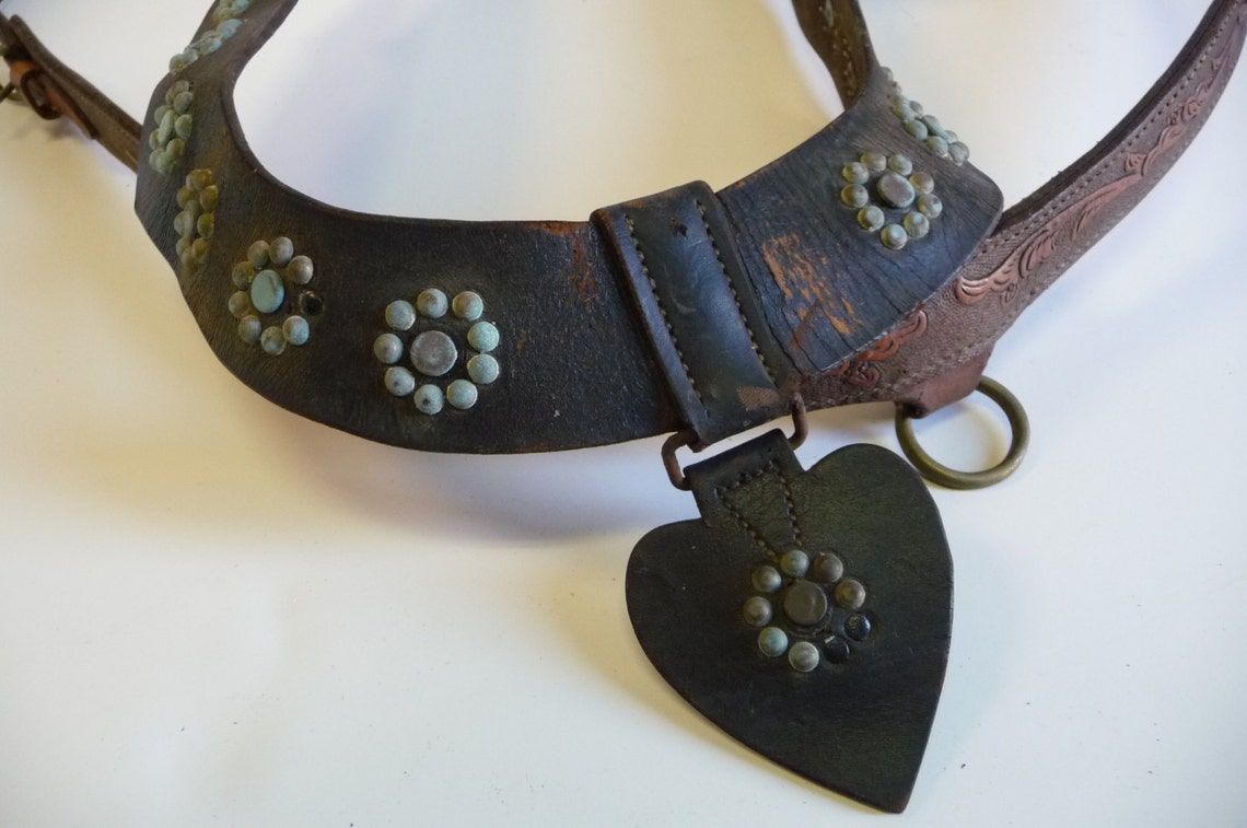 Two vintage Horse Tack Chest Straps leather Tooled and Studded Etsy