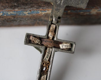 Antique Crucifix pendant w/ Holy Relics inside Cross Reliquary Agnus Dei