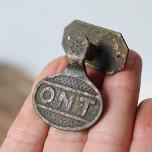 Antique Clark's ONT Spool cabinet drawer pull handle aged brass architectural salvage restoration hardware supplies