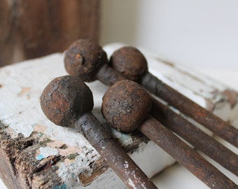 Four old Iron stick and ball finials rods home garden architectural salvage supplies