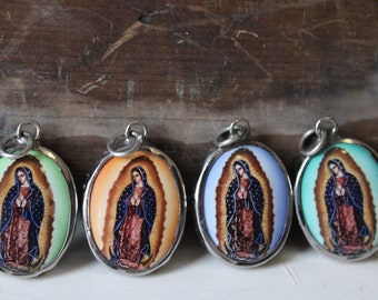 Four vintage Religious pendants Our Lady of Guadalupe Blessed Mother Mary medals lot