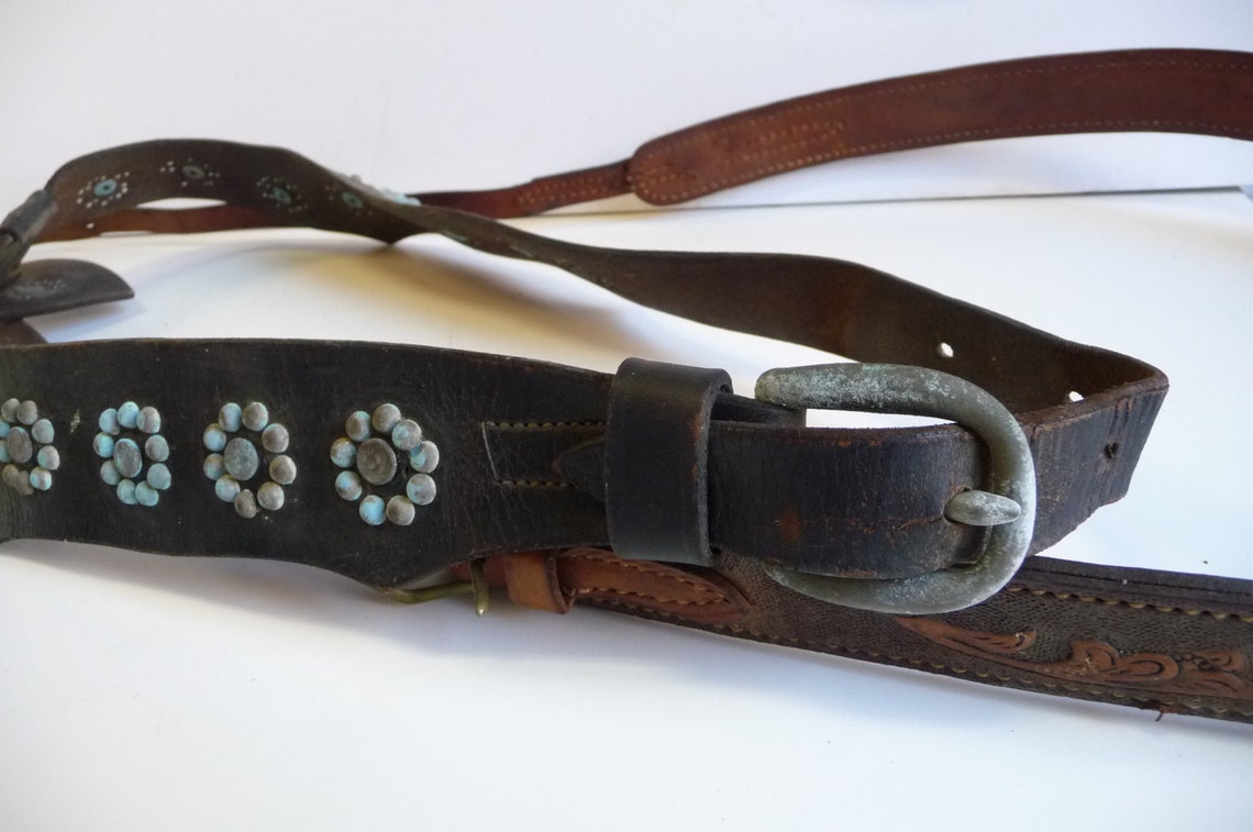 Two vintage Horse Tack Chest Straps leather Tooled and Studded Etsy