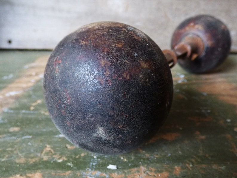 2 Antique Wood Door Knobs Rustic Primitive Ball Round Doorknobs Restoration Architectural Salvage Vintage Door Hardware
