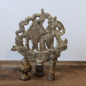 Three Vintage finials post topper architectural Ship Mast Boat Pineapple lamp chandelier salvage parts nautical aged supplies