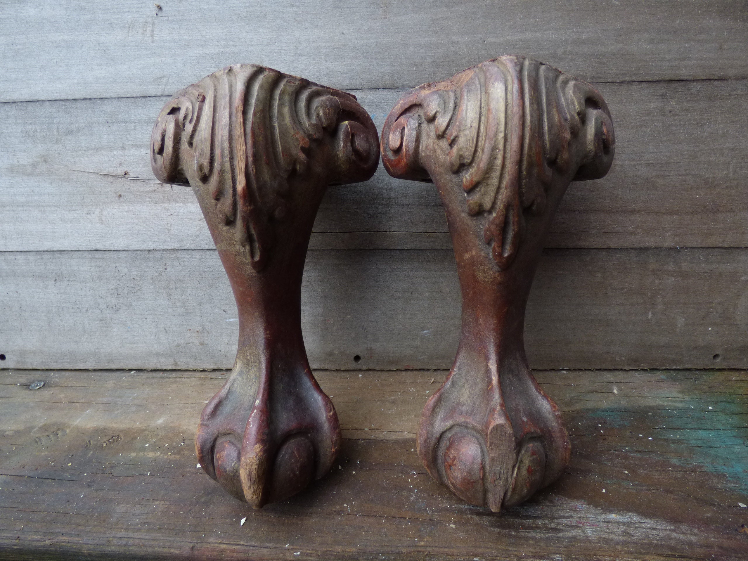 2 vintage wood furniture legs decorative 8 inch claw ball feet | Etsy