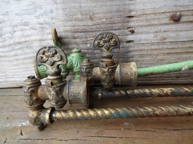 3 Antique Oil Lamp Arms Valves Wall Bracket Lantern Hanger Ornate Gothic Victorian